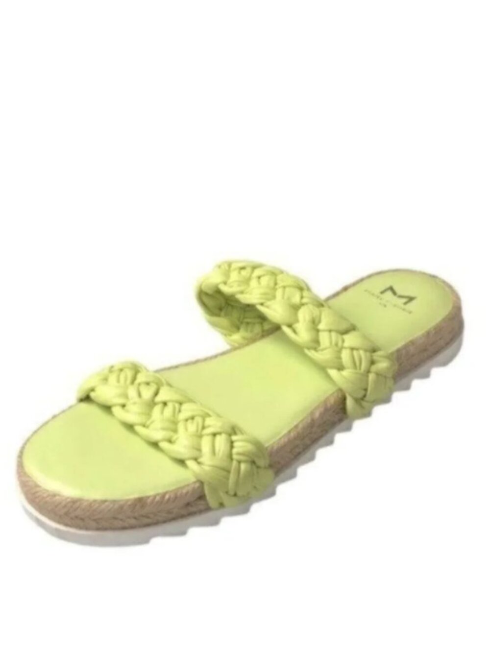NEW Marc Fisher Light Green Espadrille Slide Leather Flat Sandals 7M